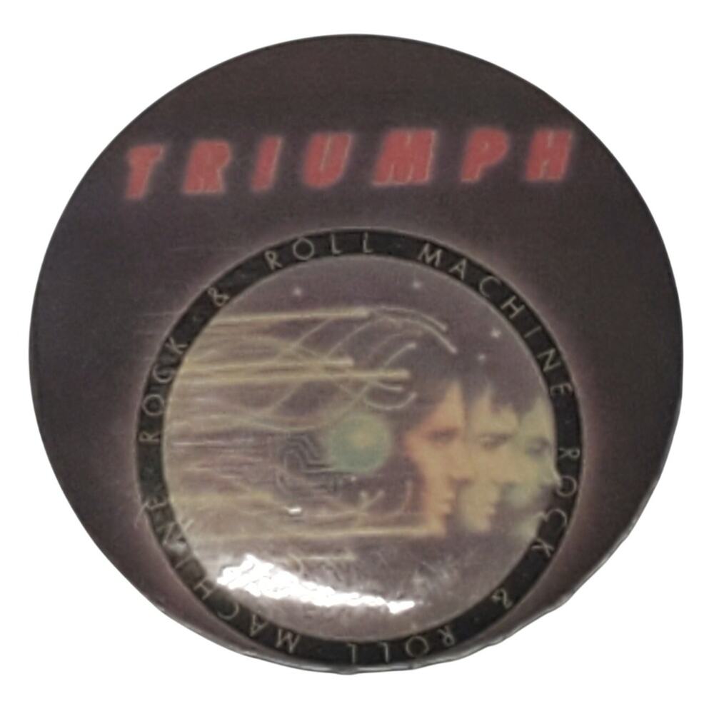Triumph Rock & Roll Machine Canadian Band Button Pin Vtg 1977 Album Cover